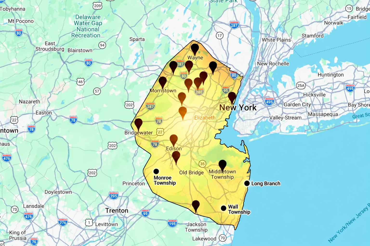 Corrected New Jersey service area map
